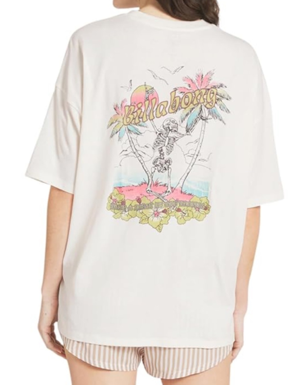 Billabong Cotton Relaxed Fit Tropical Skeleton Oversized Graphic Tee, Cream – XL